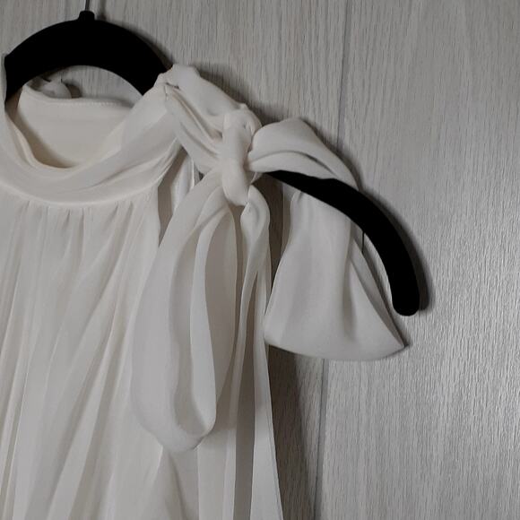 Cache Cocktail Party Mini Dress Size Medium White Tan Silver Side Neck Tie - Picture 4 of 6